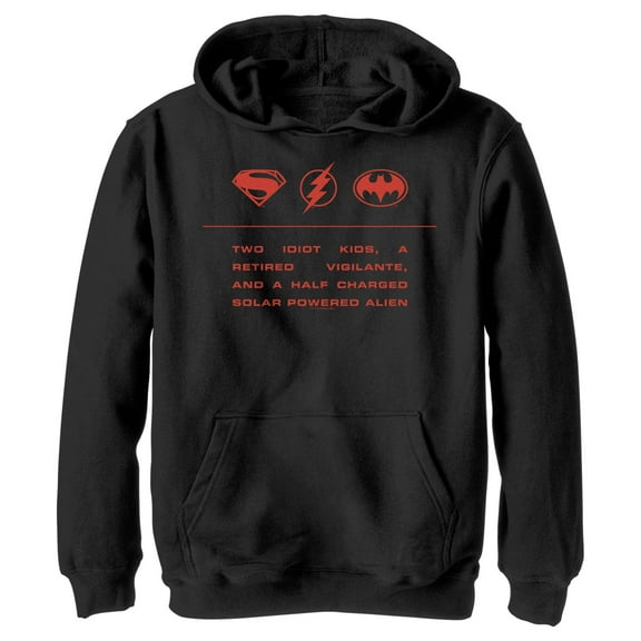 Boy's The Flash Two Idiot Kids Quote  Pull Over Hoodie Black Large