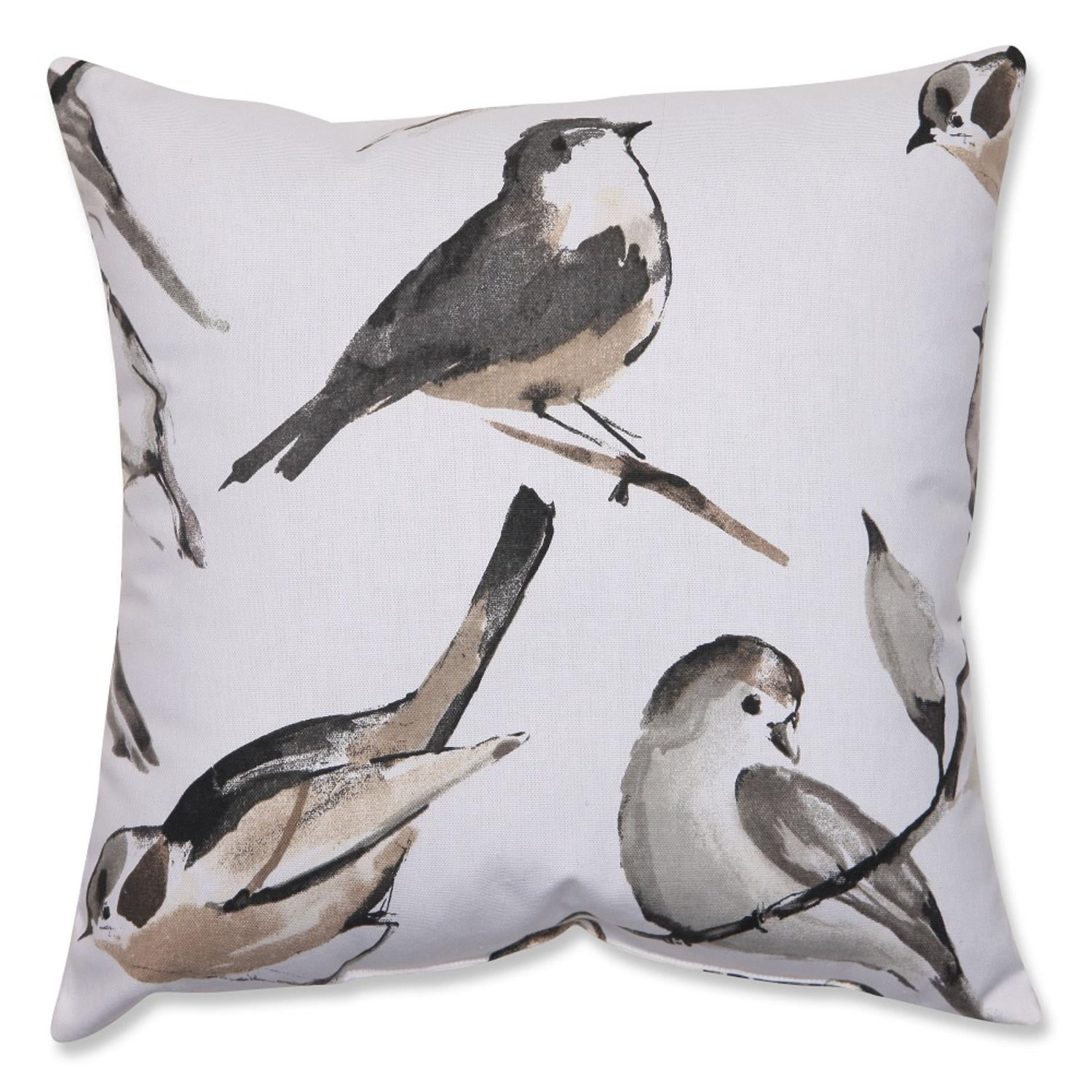 16.5" Black and Gray Bird Lovers Decorative Throw Pillow