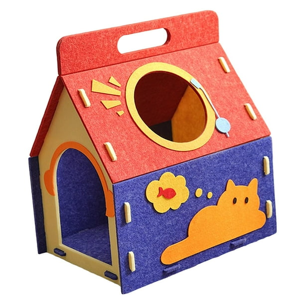 Casa cueva de fieltro para gatos, para uso en interiores, resistente a arañazos, con asa, espaciosa. Estilo A