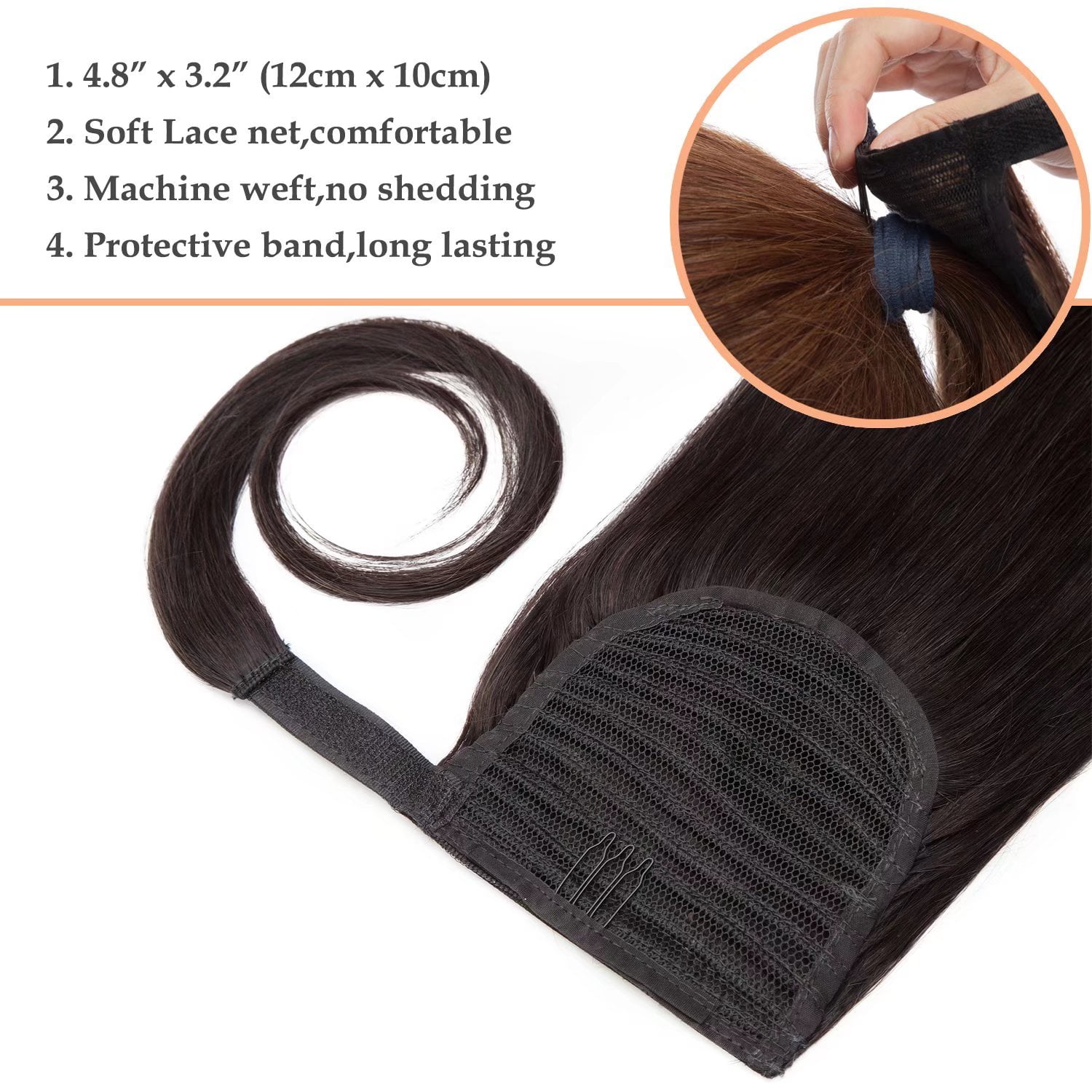 Benehair Wrap Around Ponytail Human Hair Extensions Silky Straight Ponytail Extension With Comb Clip in Human Hair for Women #1b Off Blach 14inch/80g
