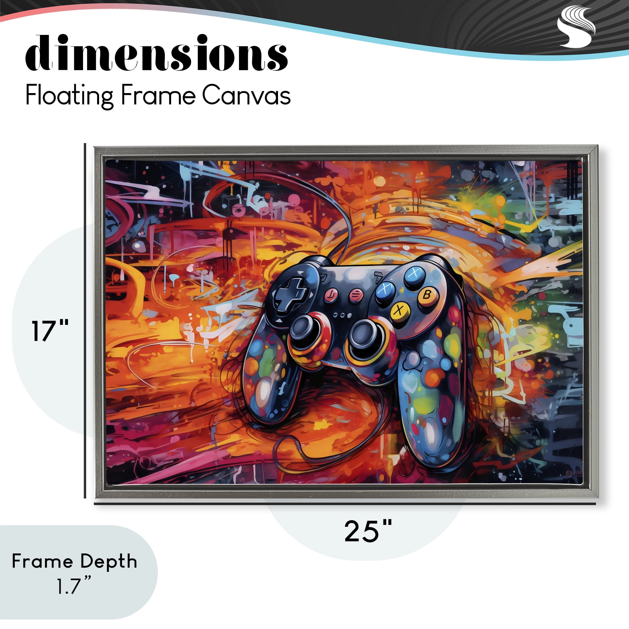 Stupell Industries Gaming Swirl Controller Energy Gray Framed Floater Canvas Wall Art, design by Creative Studio