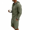 thumbnail image 2 of LWavelet Men's Striped Linen Hooded Shirt and Shorts Set Casual Two Piece Outfit Army Green S, 2 of 5