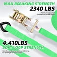 thumbnail image 4 of Heavy Duty Ratchet Strap – (4PK) Premium Tie Down Straps for Moving & Securing Cargo – Coated Deep S-Hook & Extra Safety with Lockable Release - Made in USA (Green, 6 FT), 4 of 7