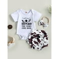 thumbnail image 2 of Suealasg Baby Girls Outfits Short Sleeve Letter Print Romper+ Shorts + Headband 6M 12M 18M 24M Infant Newborn Girls Summer Western Clothes, 2 of 8