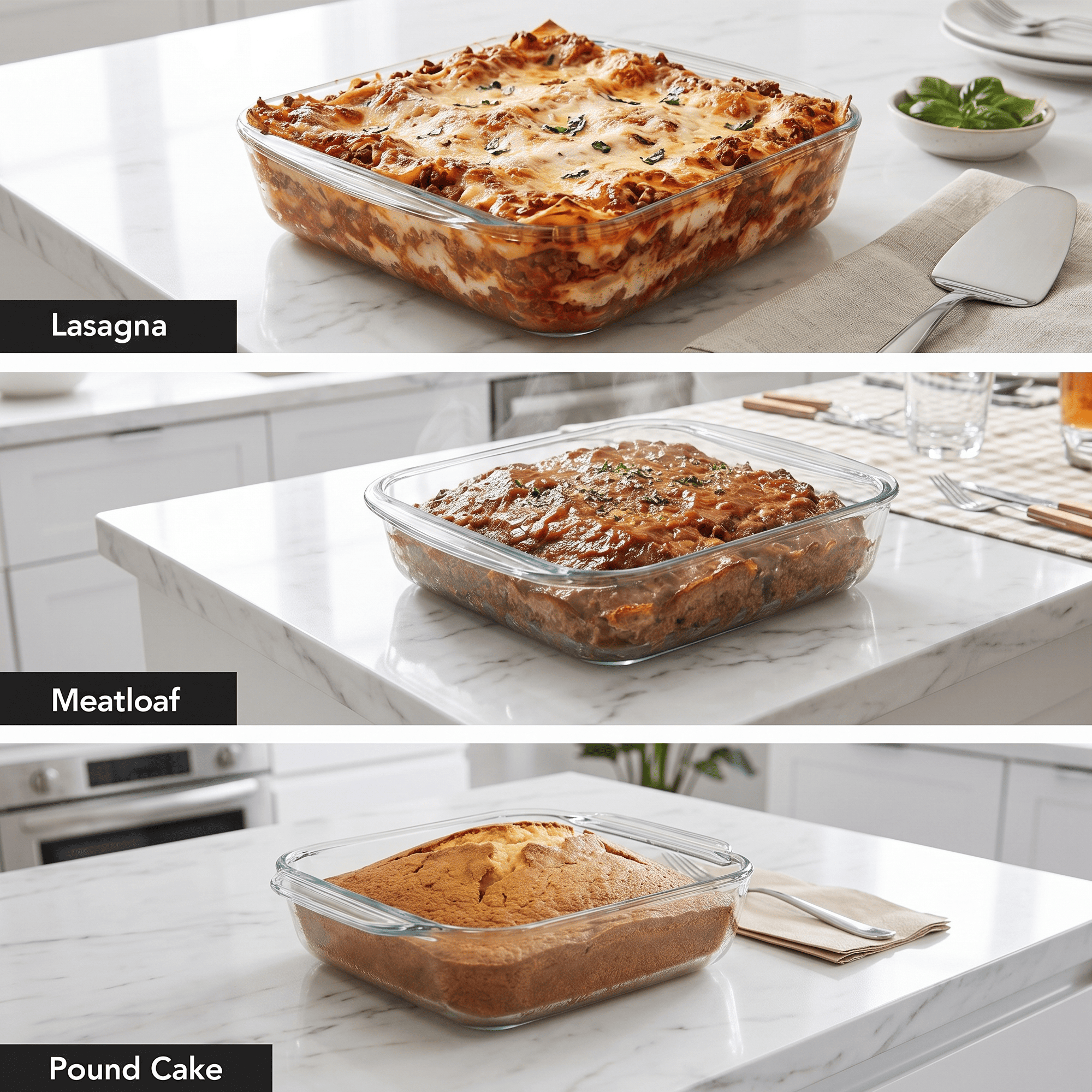 OVENTE Glass Baking Dish Set, 3-Piece Square Bakeware Set, Clear GBD30 | 0.9L, 1.1L, and 1.8L, Oven, Microwave & Dishwasher Safe, Even Heating Performance, Transparent Design for Easy Monitoring