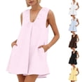 thumbnail image 1 of Mceream Dresses for Women Plus Size with Pockets Casual A Line Flowy Tank Dresses Summer Sleeveless V Neck Ruffled Hem Party Ruched Short Dress Pink S, 1 of 9