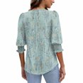 thumbnail image 5 of JTZGDY Dressy Tops for Women Casual Boho Floral Printed Summer 3/4 Smoked Cuff Sleeve V Neck Graphic Tunic T-Shirts Trendy Pullover Blouse Green S, 5 of 8