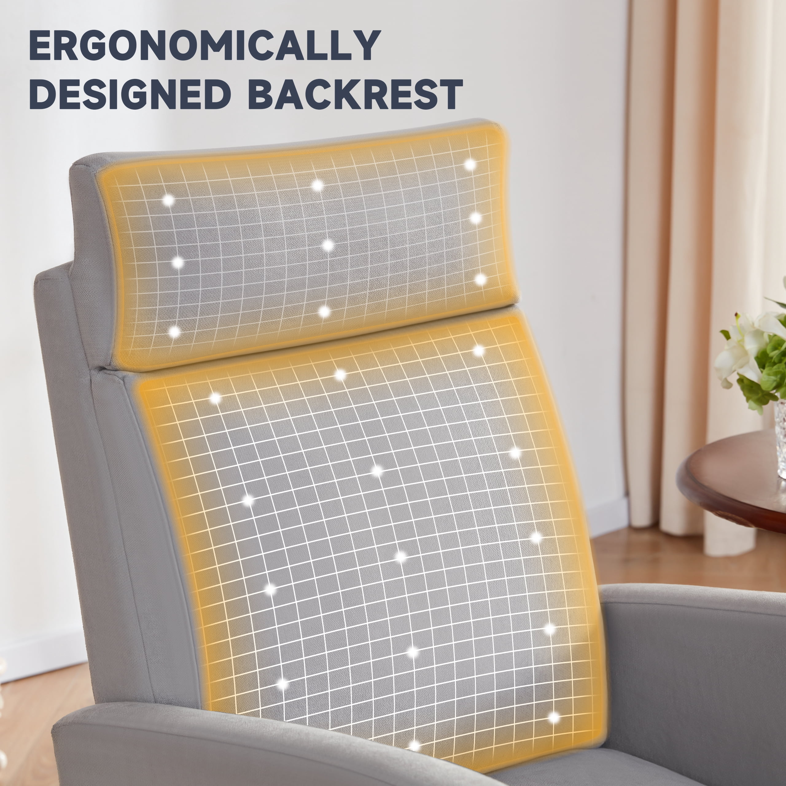 Someet Nursery Rocking Chair with Footrest,Linen Material Rocker Armchair with High Backrest and Pillow for Bedroom Living Room,Gray