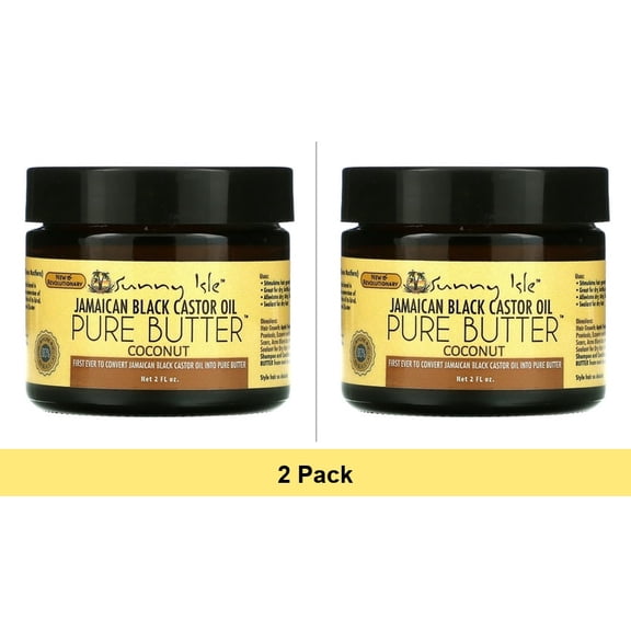 Sunny Isle Jamaican Black Castor Oil, Pure Butter & Coconut, 2 fl oz - 2 Pack