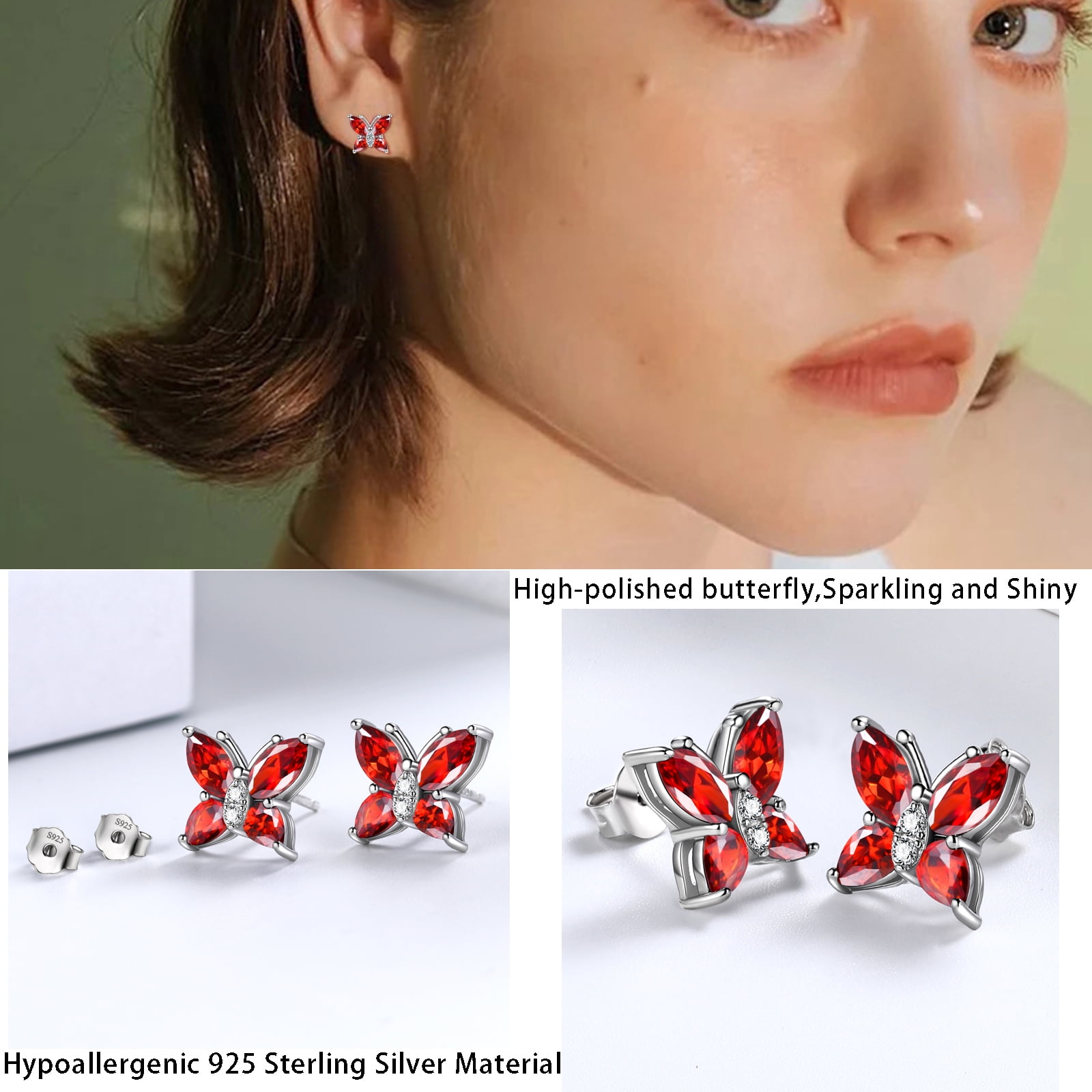 Aurora Tears Butterfly Necklace For Women – Sterling Silver With Garnet Birthstone, Perfect Birthday Or Wedding Gift