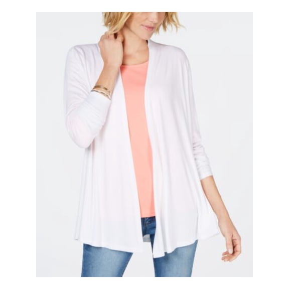 KAREN SCOTT Womens White 3/4 Sleeve Open Front Cardigan S