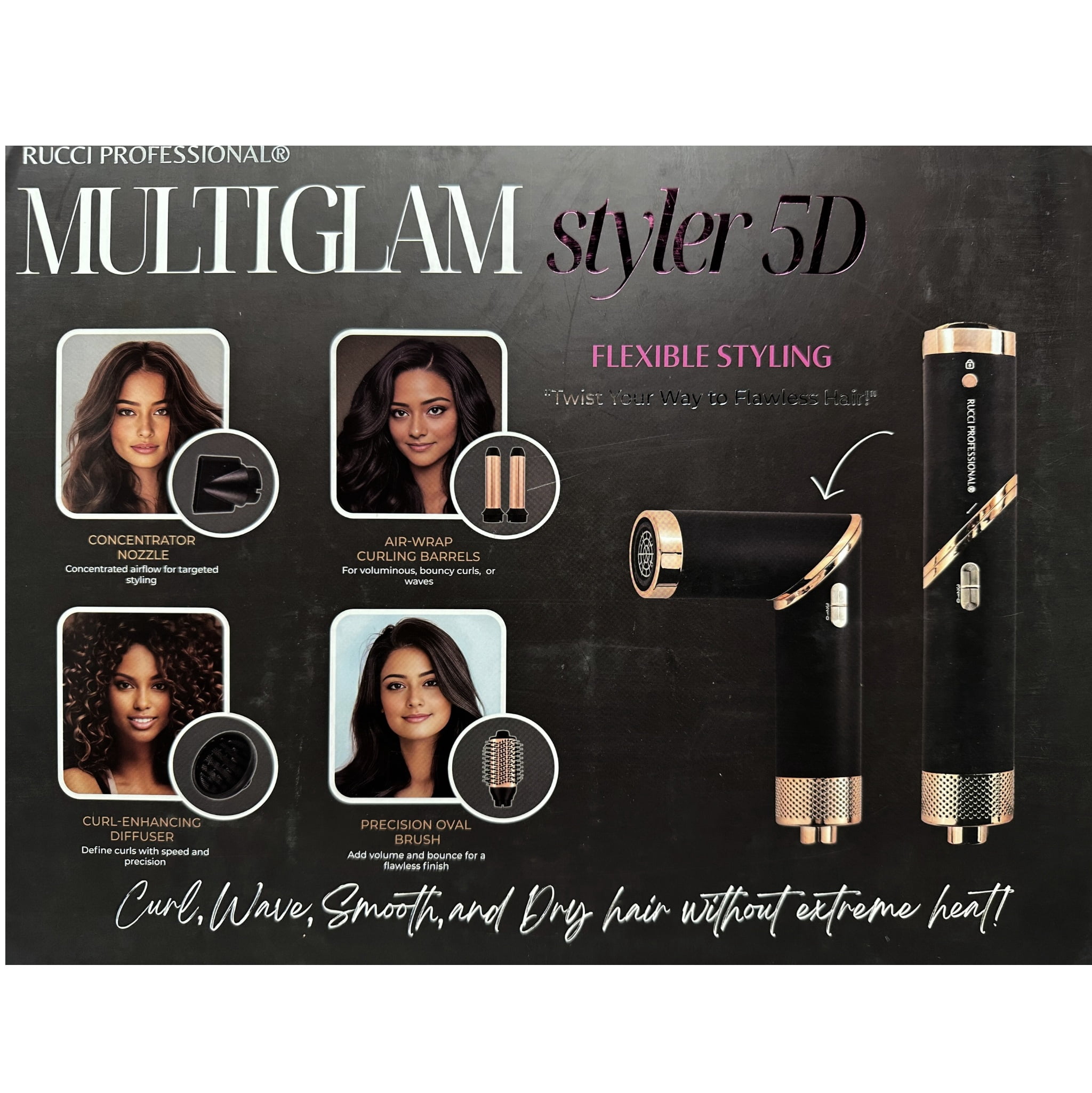 MULTIGLAM Styler 5D | 5-in-1 Hair Dryer & Styler Set with Air Wrap Barrels, Diffuser, Precision Brush & Concentrator Nozzle