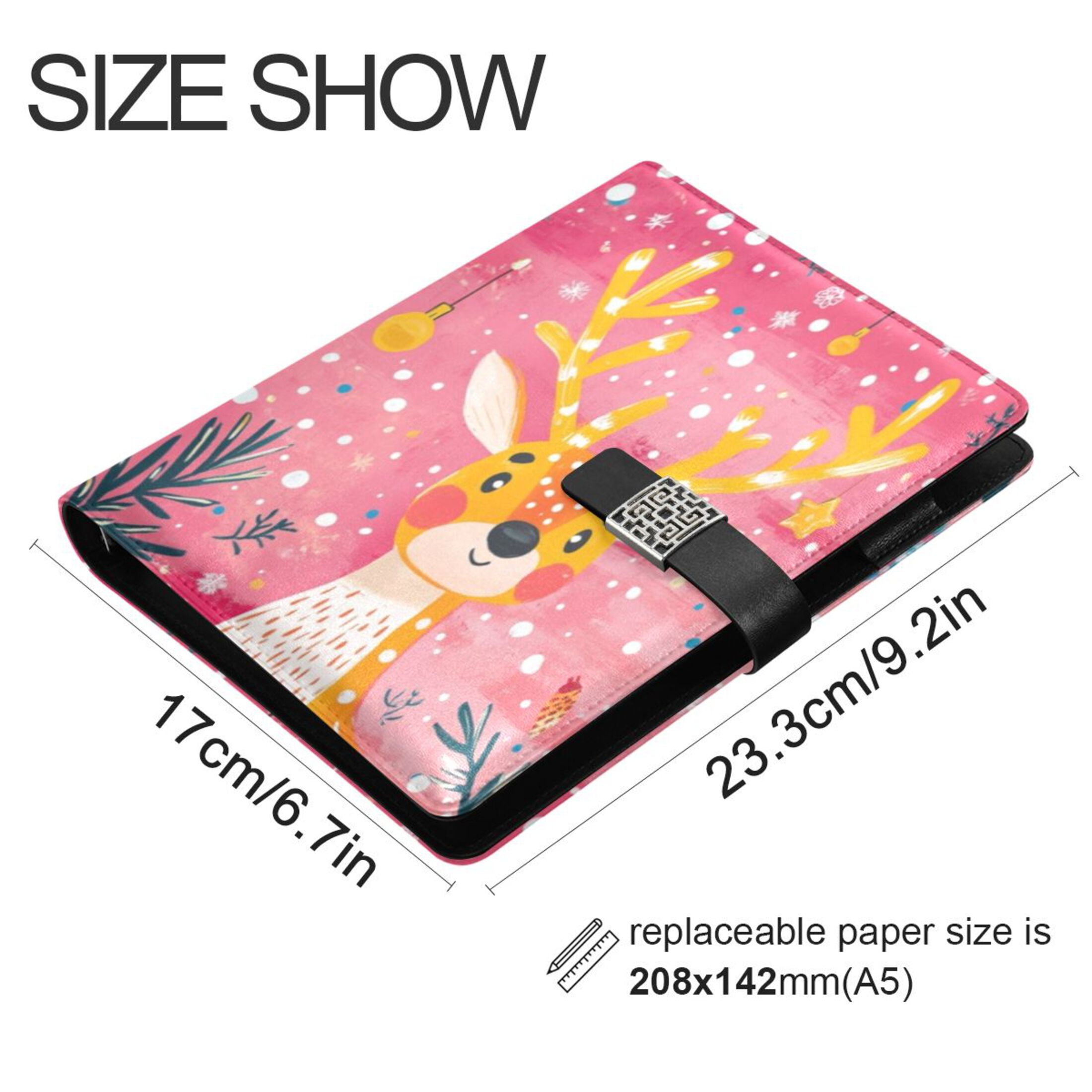 Leather Planner Leather Notebook Notebook Journal Binder Design Pen Pocket Design Convenient for Storage Yellow Christmas Deer