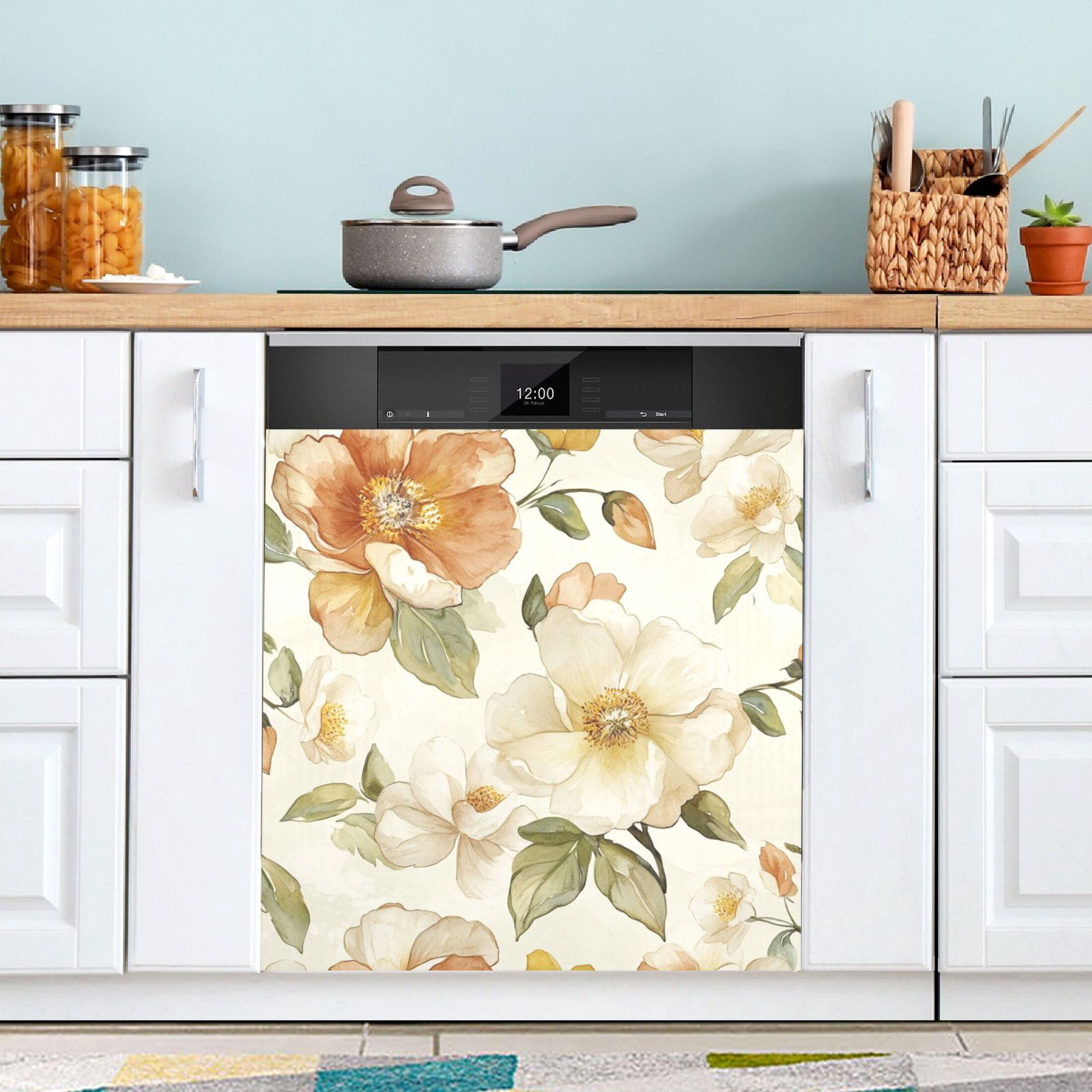 Dishwasher Magnetic Sticker 23x26 Inch Refrigerator Magnetic Sticker Washing Machine Magnetic Sticker Kitchen Panel Magnetic Sticker Home Decor Vibrant Gold Flowers