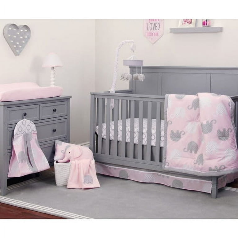 NoJo Dreamer Collection 8pc Elephant Blue/Grey Crib Bedding Set
