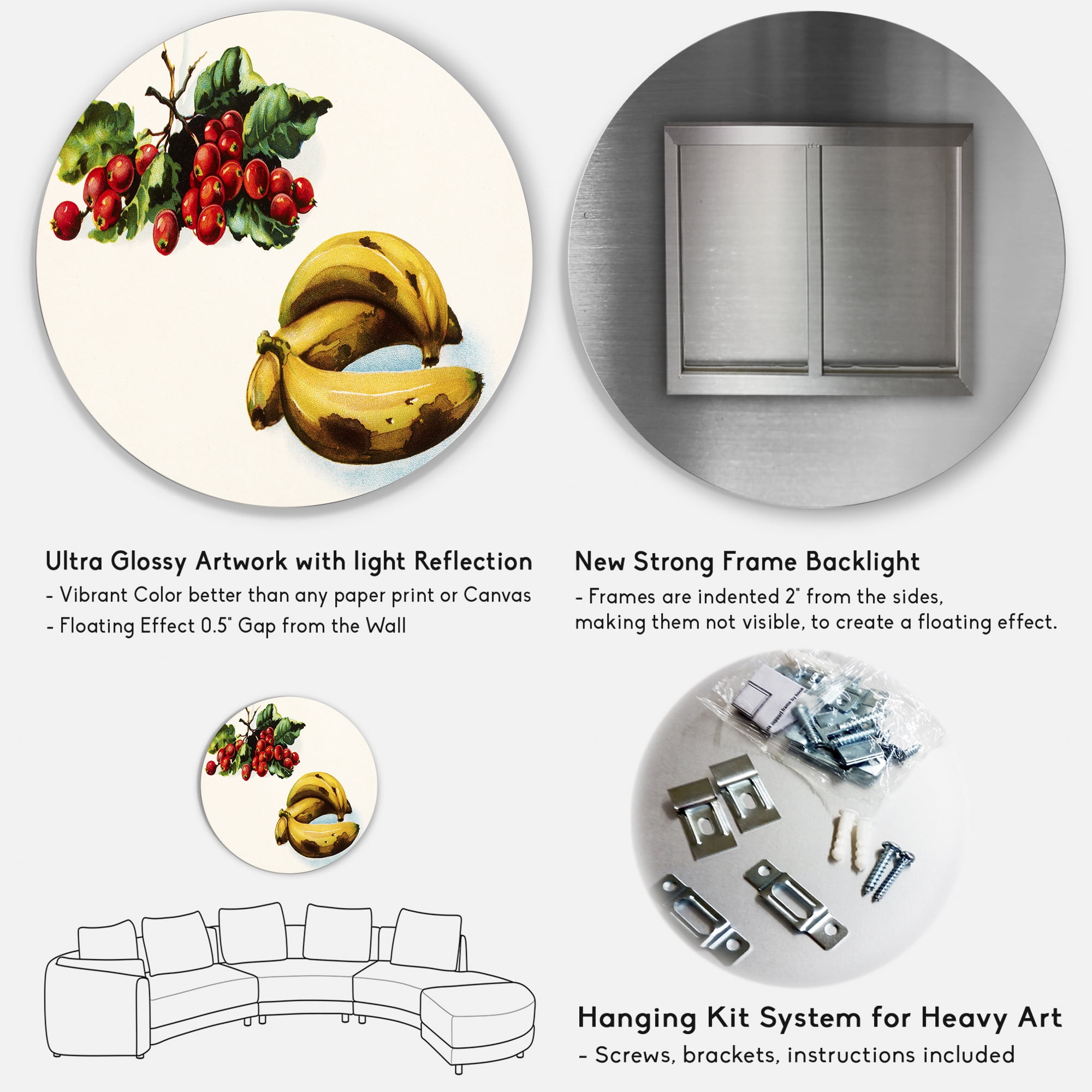 Designart 'Red Berries and Banana' Farmhouse Circle Metal Wall Art 11x11 - Disc of 11