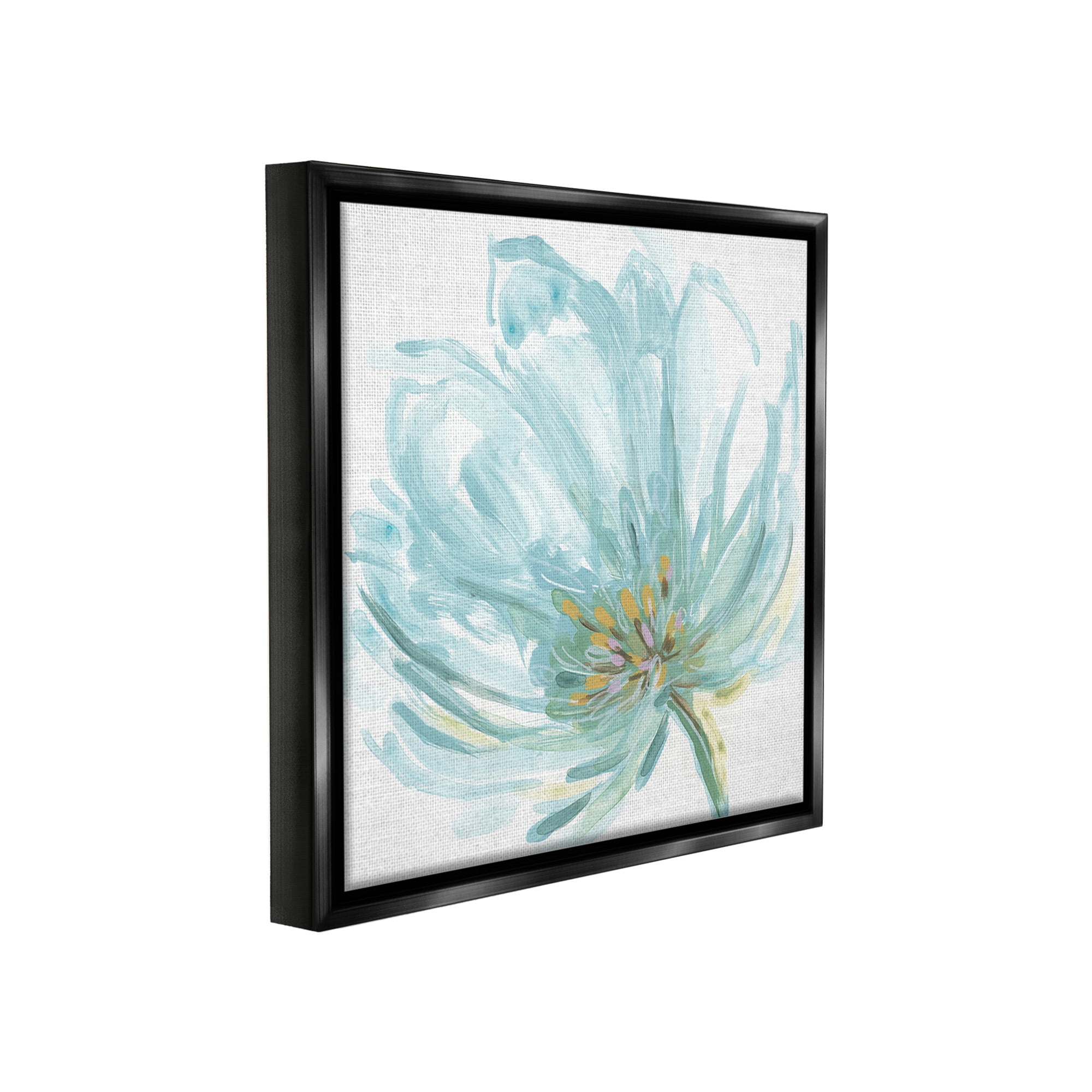 Stupell Industries Soft Blue Abstract Bloom Botanical & Floral Painting Black Floater Framed Canvas Art Print Wall Art, 18 x 18
