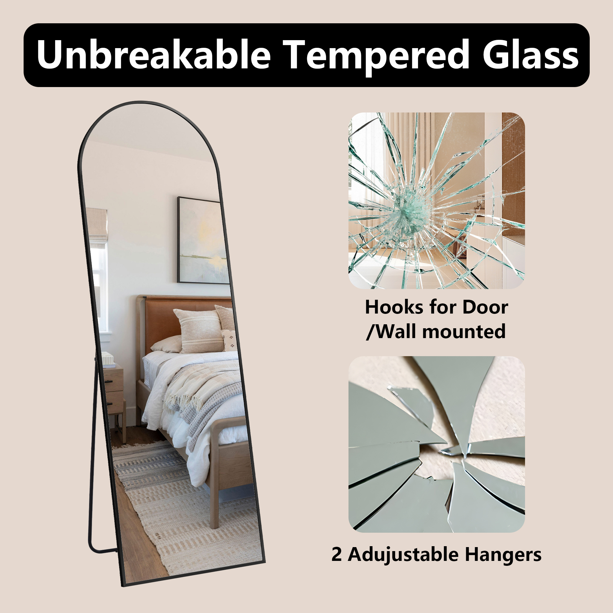 MAYEERTY Black Arch Full Length Mirror, Wall Mount or Freestanding for Bedroom/Living Room, 56" × 18"