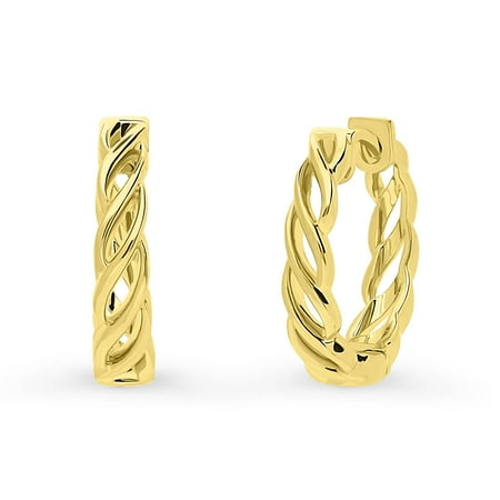 BERRICLE Sterling Silver Woven Medium Fashion Hoop Earrings for Women 0.72 inch, Yellow Gold Flashed