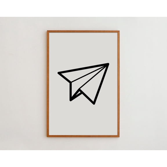 PosterArt Paper Airplane Print Poster Minimalist Black and White Nursery Art, Size 8x12 UNFFRAMED