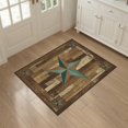 thumbnail image 3 of ODIKA 3'x5' Washable Throw Rug Stain Resistant, Low Profile, Non-Slip Farmhouse Stars Motif Vintage Distressed Plank Frame Terracotta Teal Flowing for Entryway, Kitchen, Mudroom, 3 of 7
