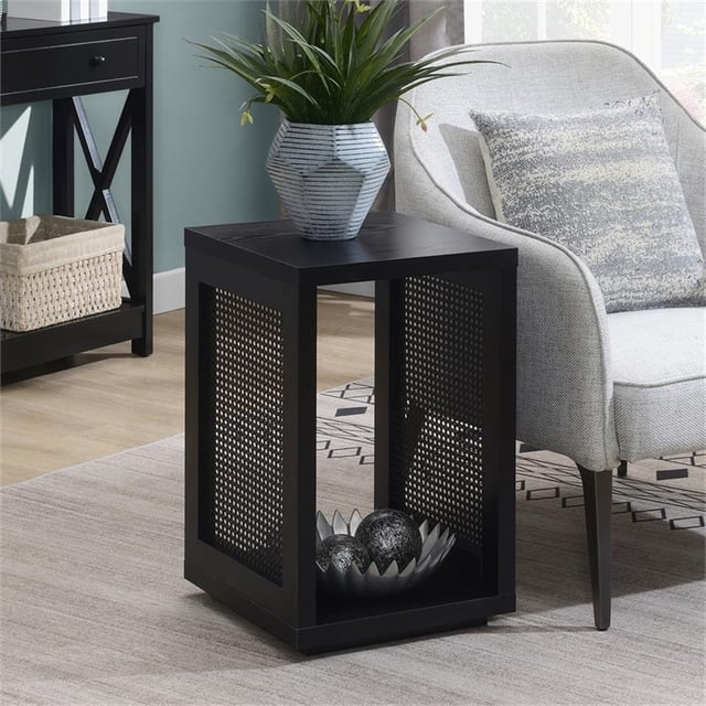 Northfield Table d'Appoint Tissée avec Étagère en Finition Bois Noir