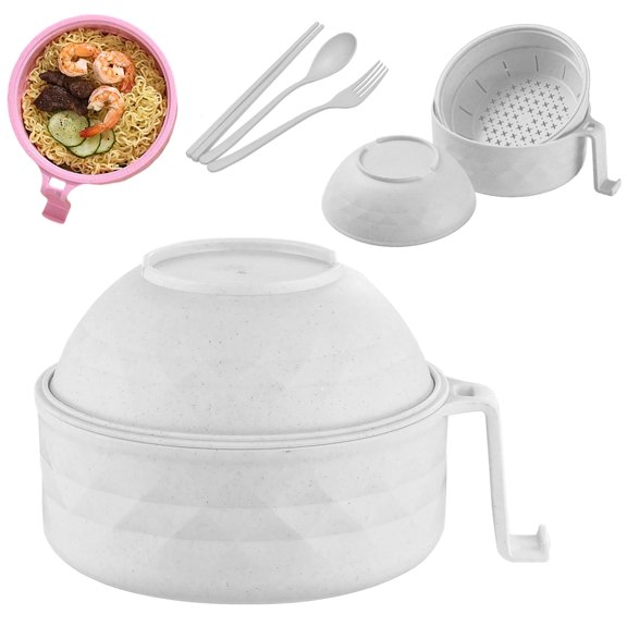 Microwave Ramen Bowl with Lid, 2026 New Ramen Noodles Bowl Set with Chopsticks, Spoon and Fork, Ramen Cooker with Handles for Dorm Room College Apartment Essentials