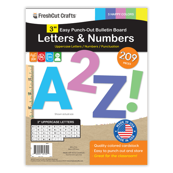 FreshCut Crafts Bulletin Board Letters & Numbers, Happy Colors, 3in, 209 Pieces