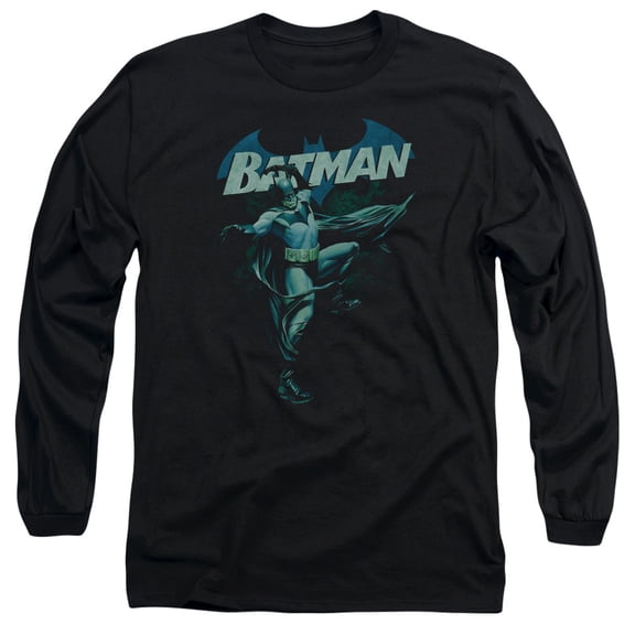 Batman Blue Bat Long Sleeve Adult 18/1 T-Shirt Black