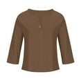 thumbnail image 3 of Fmbrln Womens Plus Size Summer Linen 3/4 Sleeve Tops Fashion Casual V Neck Button Solid Color Shirts Comfy Loose Blouse Brown M, 3 of 5