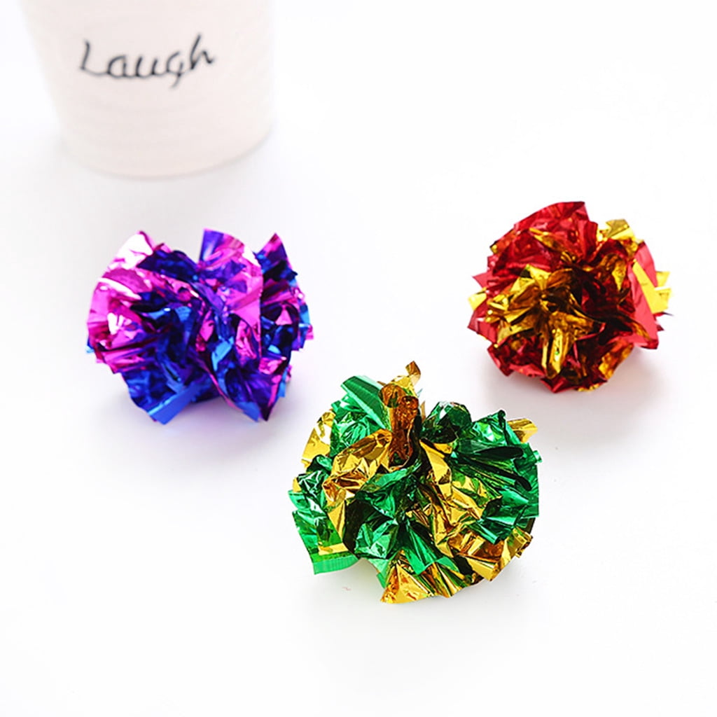 48 Pieces Cats Ball Kitten Teaser Ball Fun Glitter Balls Colorful Flower Balls Pet Cats Chew Balls for P