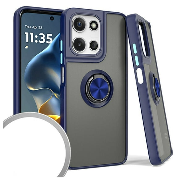 For Motorola Moto G 5G 2025 XT2513V O-Ring Kickstand Cover Cell Case   Tempered Glass - Blue