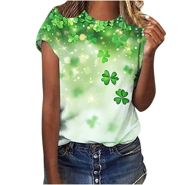 Amzcrzy Womens Tops Mode Imprimé Trèfle T-Shirt de la Saint-Patrick Col Rond T-Shirts de la Saint-Patrick Décontractés Tendance Manches Courtes Hauts pour Femme