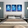 thumbnail image 3 of Wall Art Paintings For Bedroom Living Room Wall Decor Blue Ocean Life Theme Art Prints Wall Artworks Sea Animal Sea Horse Octopus Jellyfish Pictures Bathroom Home Decor Posters 3 Panels, 3 of 6
