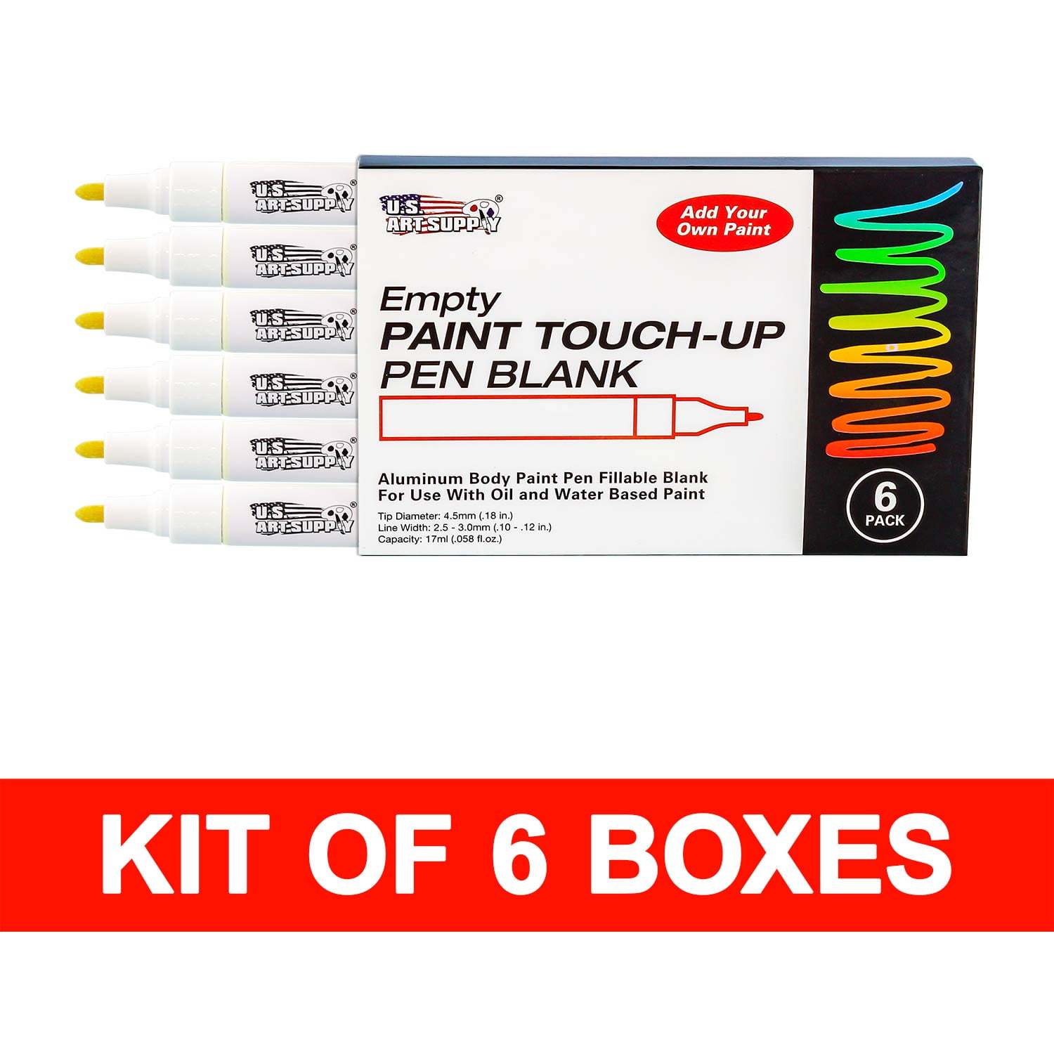 U.S. Art Supply Empty Paint Touch-Up Marker Pen Blank - Aluminum Body Fillable 4.5mm tip (Pack of 36)