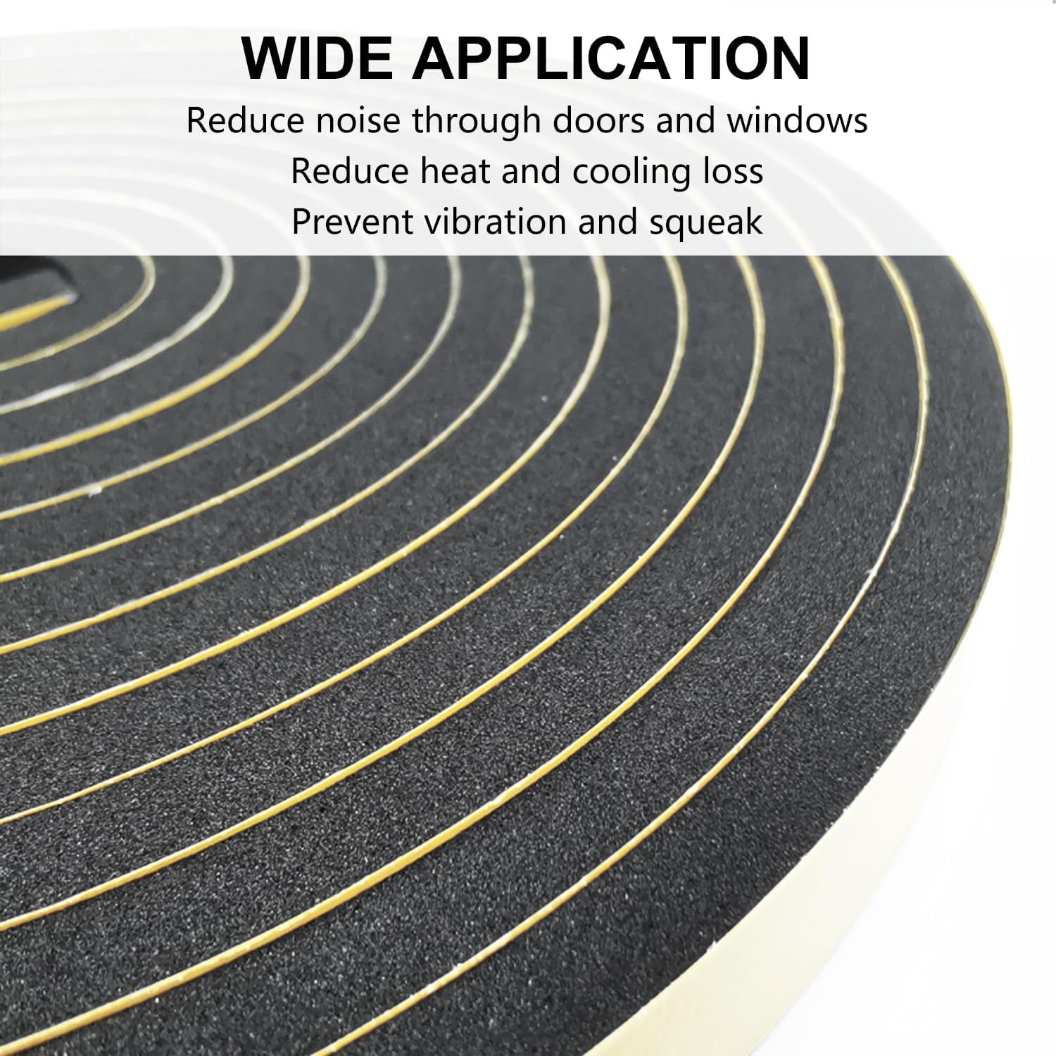 Weather Stripping Door Seal Strip, Strong Adhesive, Weatherproof, Reduce Noise, Gap Filler, Foam Insulation Tape for Doors and Windows (1/2 in x 1/4 in x 26 Ft)