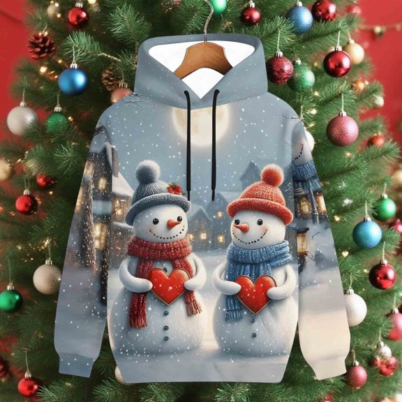 Hilzaten Long Sleeve Tops for Women Pullover Loosse Hooded Casual Print Sweatshirt for Women