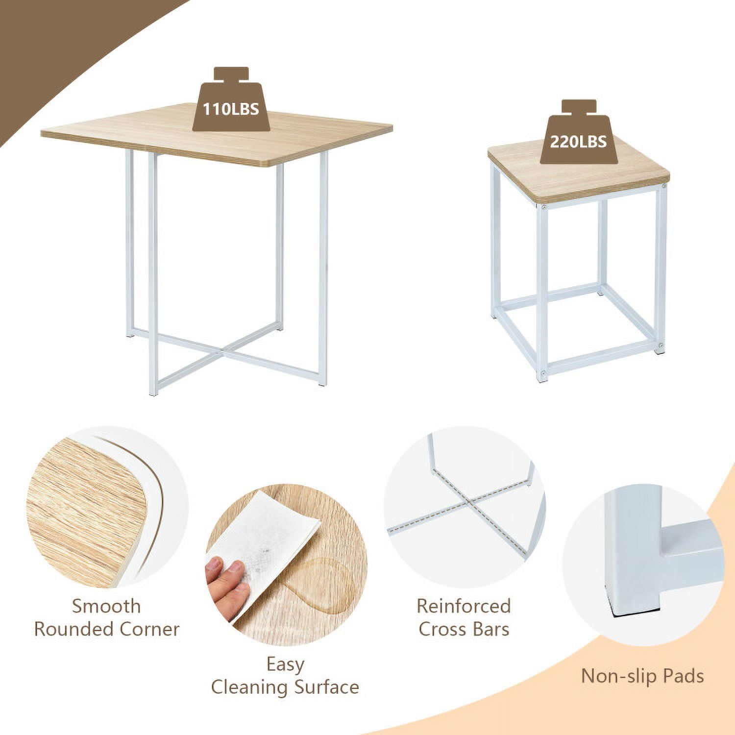 Finihen Dining Set, Dining Table Set, 5 Pieces Metal Frame Dining Set with Compact Dining Table and 4 Stools, for Home, Restaurant, Natural Finihen Dining Set, Dining Table Set, 5 Pieces Metal Frame Dining Set with Compact Dining Table and 4 Stools, for Home, Restaurant, Natural