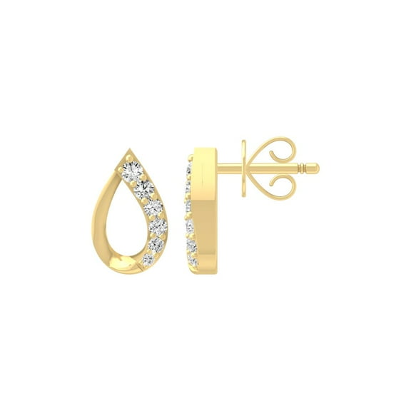 ARAIYA FINE JEWELRY 14K Yellow Gold Round Diamond Pear Stud Earrings (1/10 cttw, I2-I3 Clarity, I-J Color)