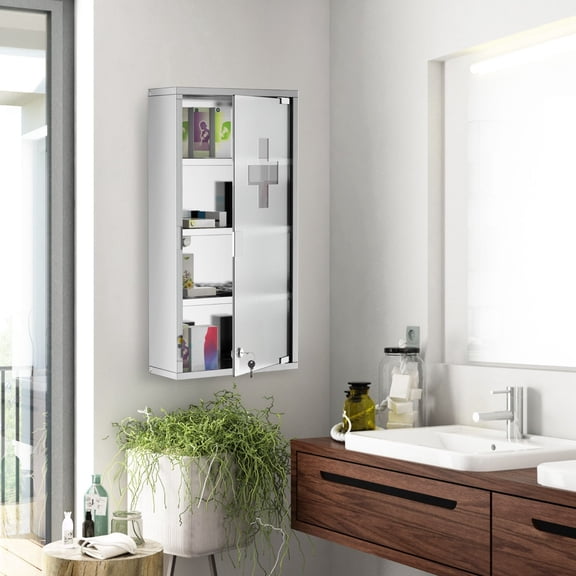 4 Tier Lockable Medicine Cabinet 12x24 Stainless Steel Bathroom Wall Mounted Storage with Lock and Shelves