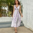 thumbnail image 3 of Lavender Floral Purple Womens Night Club Maxi Dress V Neck Sleeveless Bohemia Long Dresses, 3 of 9