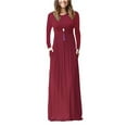 thumbnail image 2 of Mengpipi Women's Maxi Dresses Long Sleeve Casual Long Dresses Loose Plain with Pockets, Burgundy-M(US 8-10), 2 of 4
