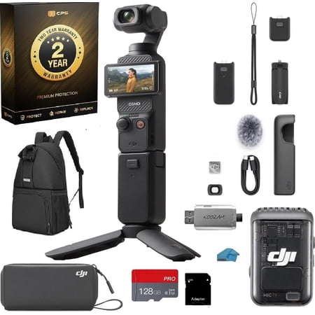 DJI Osmo Pocket 3 Creator Combo, 1-Inch CMOS Sensor, 4K 120fps Video, 3-Axis Stabilization, Vlogging Camera Bundle with 128GB Card & 2-Year Extended Warranty