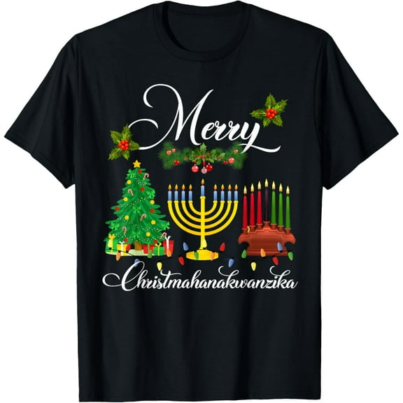 Merry Christmahanakwanzika Kwanzaa Christmas African Xmas T-Shirtmen and women can wear, black, white, gifts.S,M,L,XL,2XL,3XL,1571XL