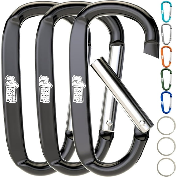 GORILLA GRIP 3 Inch Heavy Duty Aluminum Carabiner Clip, Clips Holds 170lbs, Rust, Scratch-Resistant Mini Keychain Carabiners for Keys, Small Ring Hooks Bag Backpack Purse