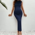 thumbnail image 6 of OYOANGLE Women's Maternity Mock Neck Sleeveless Ruched Maxi Dress Pregnancy Bodycon Tank Dresses Navy Blue S, 6 of 6