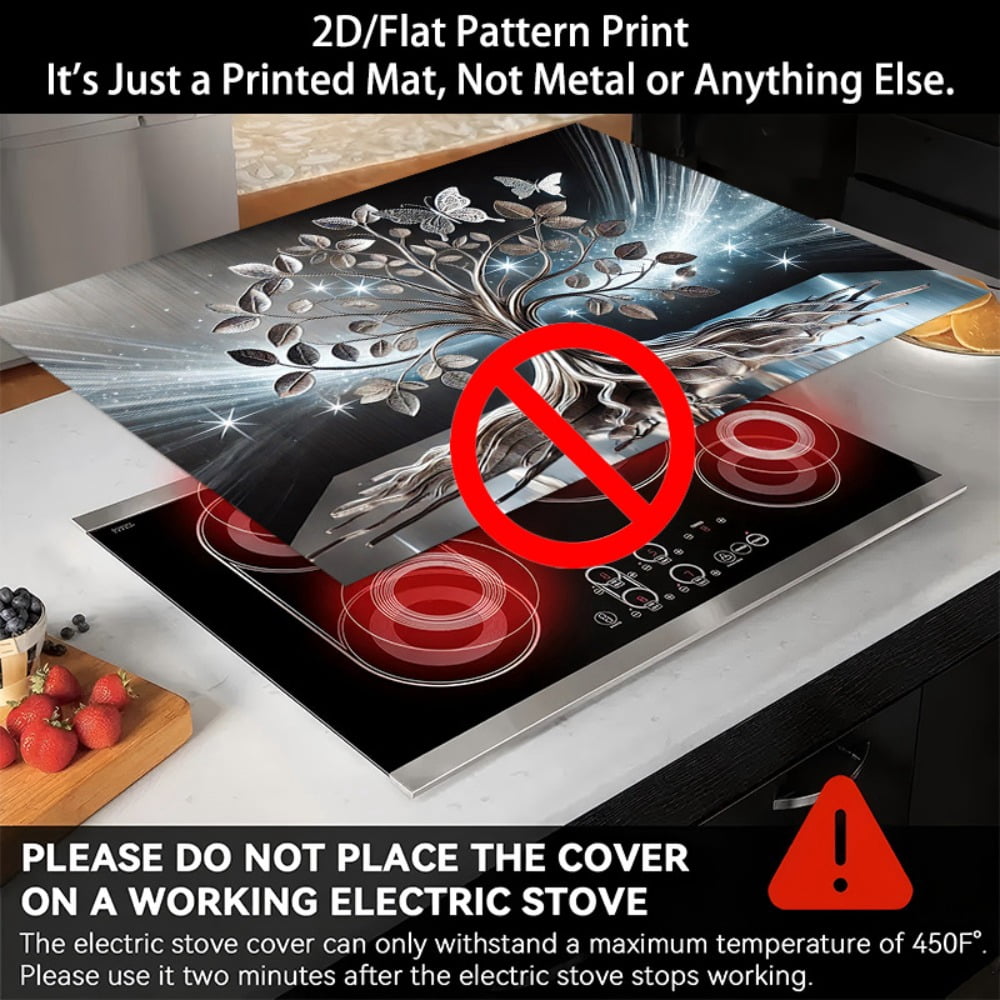 1 2D/flat stove cover protection pad, butterfly starlight decorative tree pattern design, 28.3x20.5 inches (72×52cm), easy to clean, perfectly suitable for any kitchen, washing machine, dryer, stove