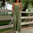 thumbnail image 4 of Women's Cotton Linen Lace Casual Overalls Summer Jumpsuit Loose Baggy Wide Leg Ruffle Pants Rompers with Pockets Army Green XL(XL), 4 of 8