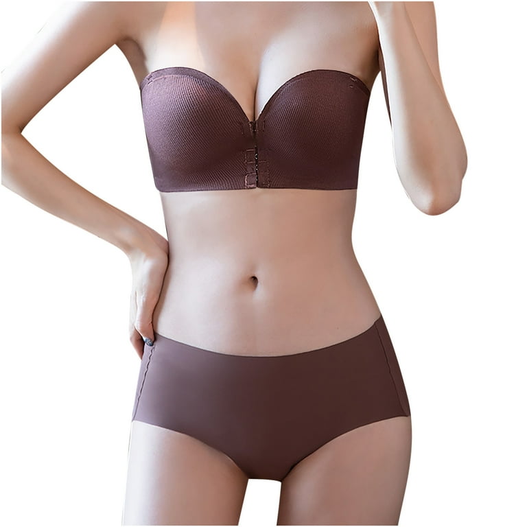 SELONE Bras for Women Push Up No Underwire Strapless for Small Breast Front  Closure Clip Zip Snap Hook Close Seamless Slip Gathering Summer Pair Breast  Sagging Small Chest Traceless Front Set Coffee