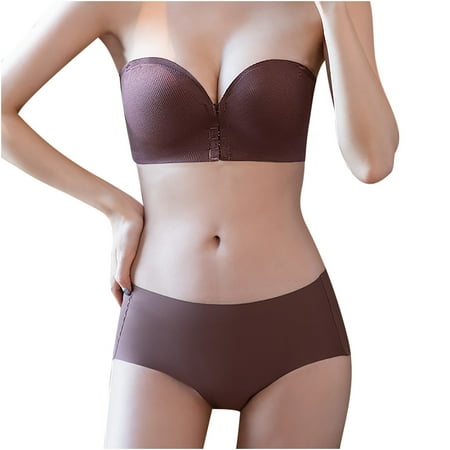 

hoksml Strapless Bandeau Bra Strapless Underwear Women s Non-slip Gathering Summer Collection Pair Breast Anti-sagging Small Chest Traceless No Underwire Front Buckle Bra Set